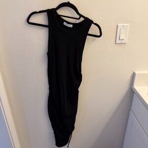 Envy Park Black Ribbed Ruched Sleeveless Midi Dress